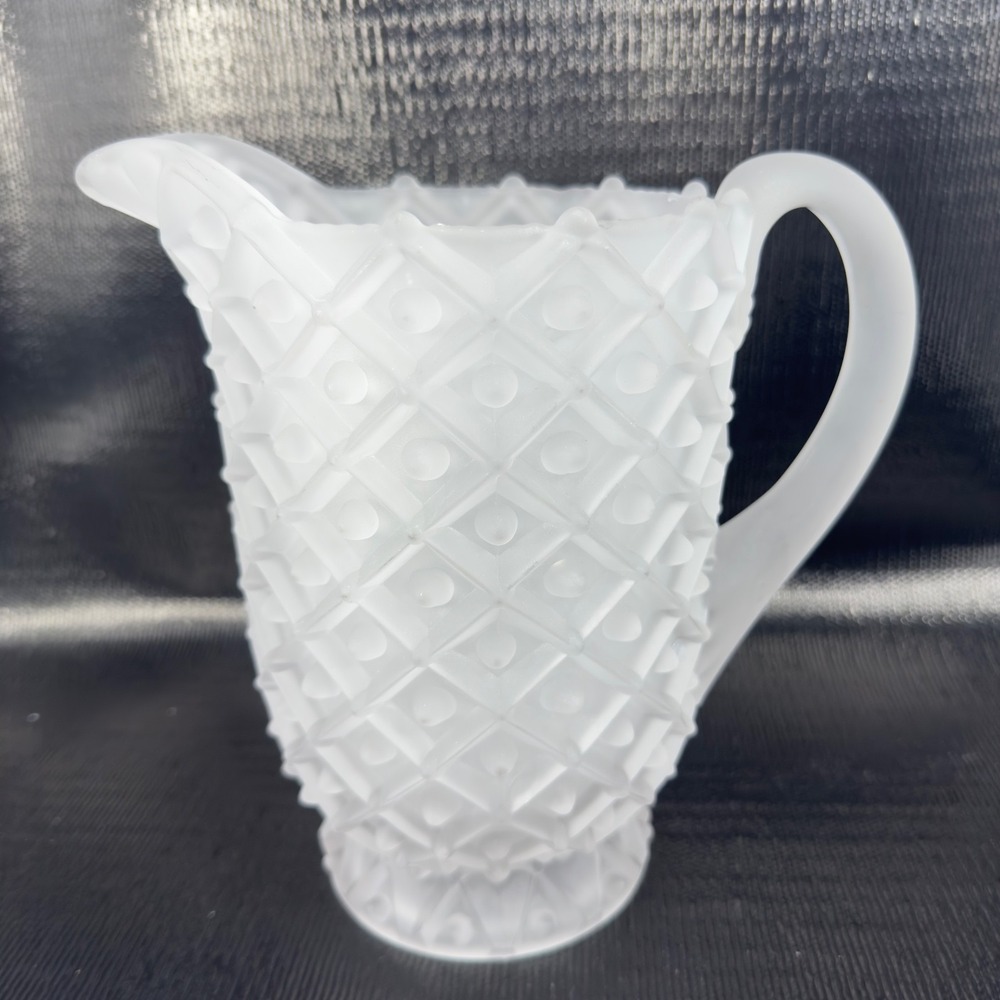Mid Century Clear Frosted Satin Glass Pitcher Carafe Jug Textured Finish Vintage